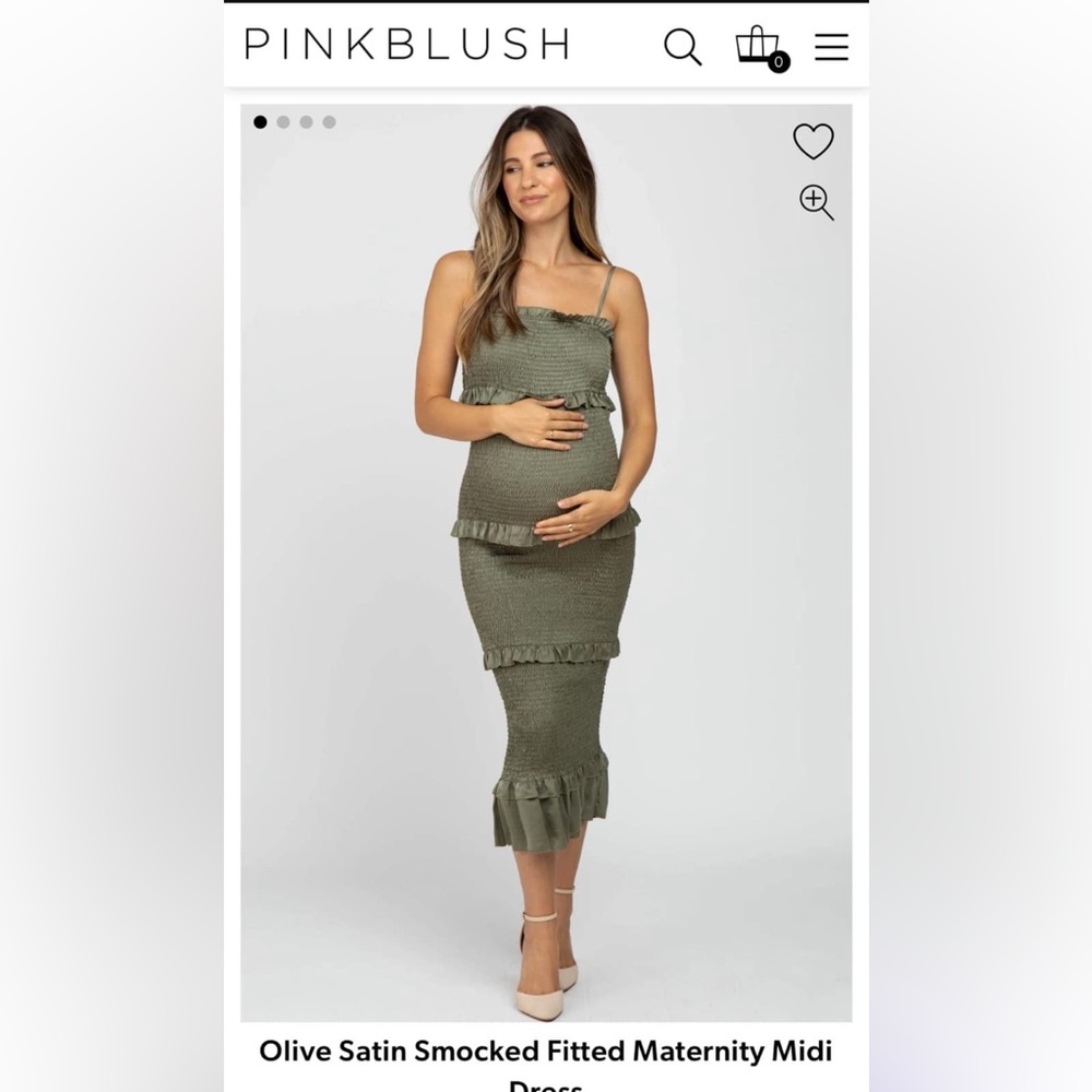 PINK BLUSH Olive satin smocked fitted maternity dress